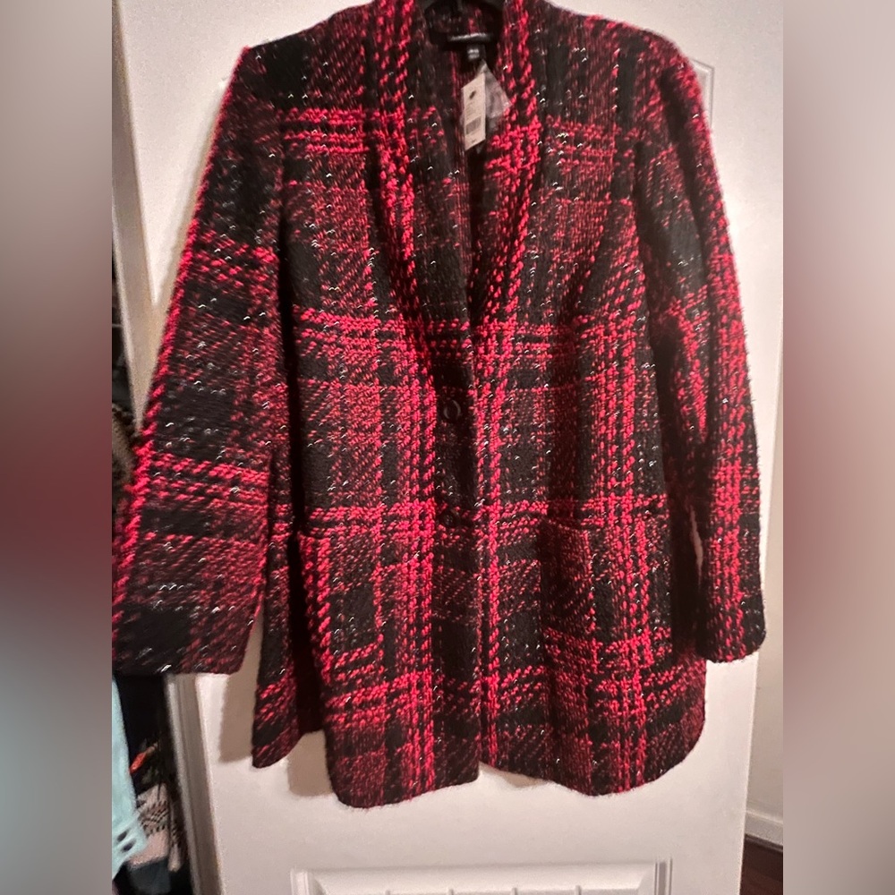Lane Bryant Red and Black Plaid Blazer